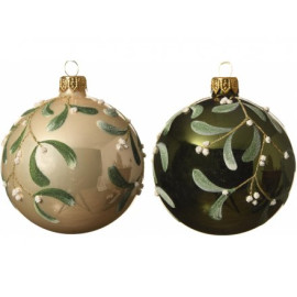 Mistletoe Print Glass Baubles